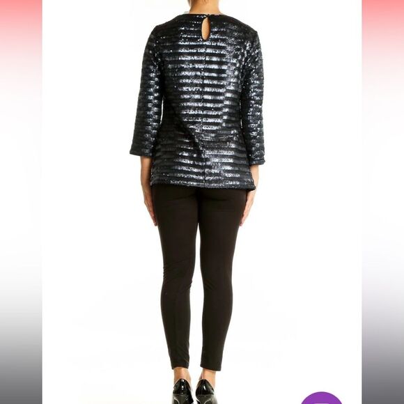 BODEN Black Sequin Striped Long Sleeve Top S 4 - Picture 4 of 8